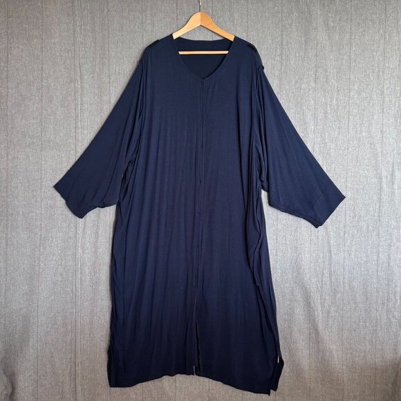 90s Vintage Fashion Fantasy Navy Blue Artsy Oversized Maxi Duster Dress One Size - Picture 6 of 11